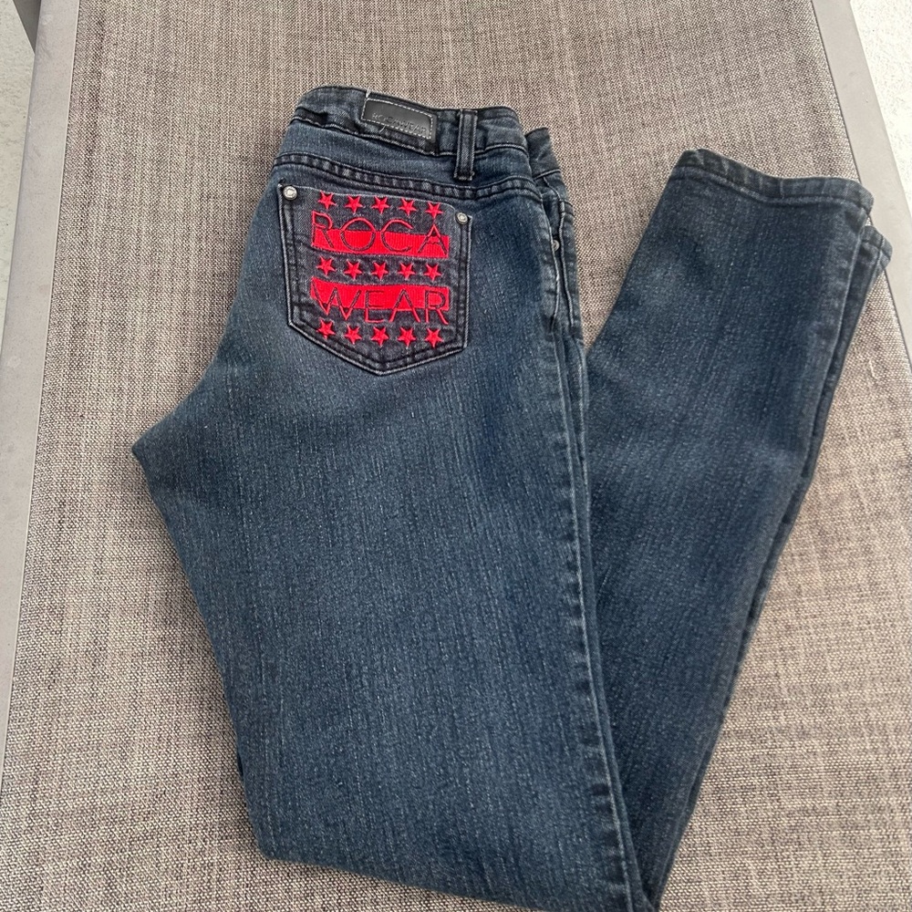 Y2K Rocawear Denim jeans with Red Star Embroidery.  Size 11